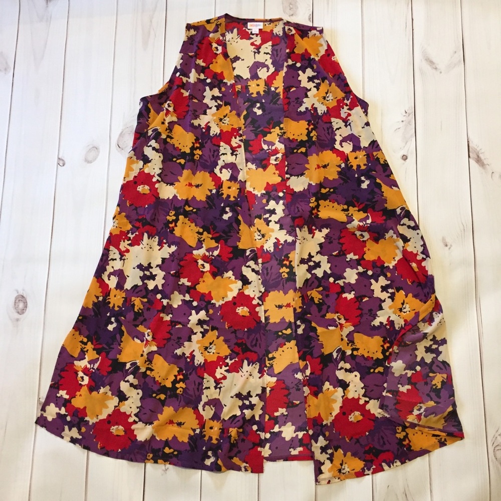 LulaRoe Joy size Large Over-piece long vest floral